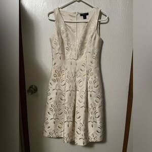 Lauren Ralph Lauren Cream Metallic Gold Floral Dress Size 4